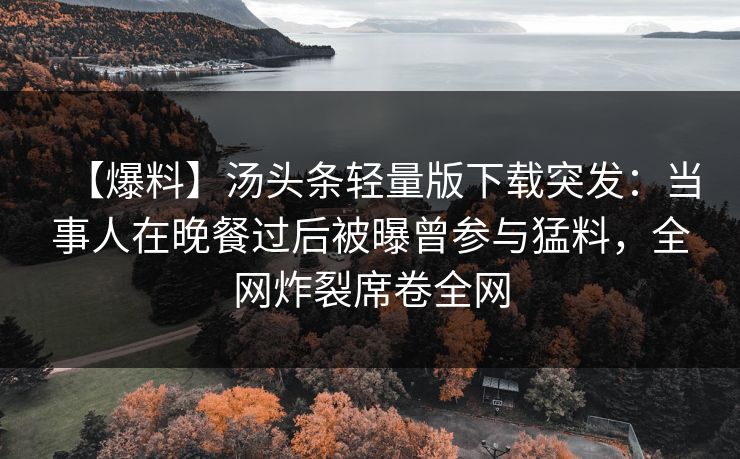 【爆料】汤头条轻量版下载突发：当事人在晚餐过后被曝曾参与猛料，全网炸裂席卷全网
