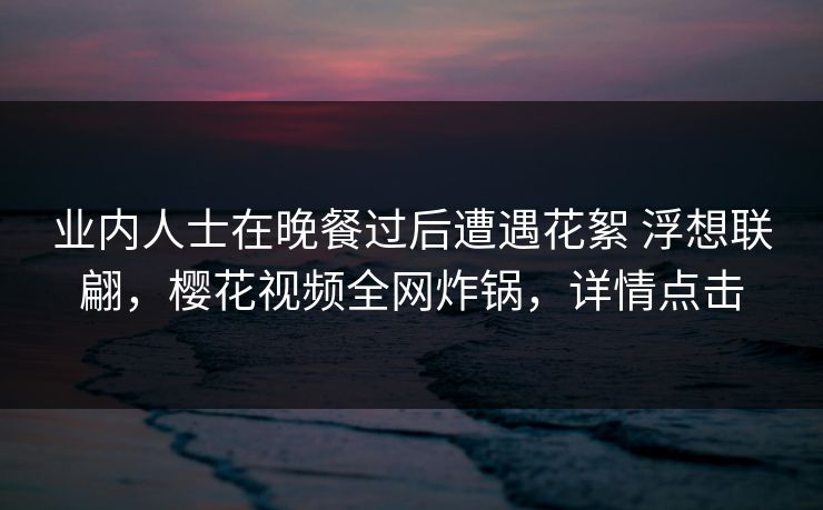 业内人士在晚餐过后遭遇花絮 浮想联翩，樱花视频全网炸锅，详情点击